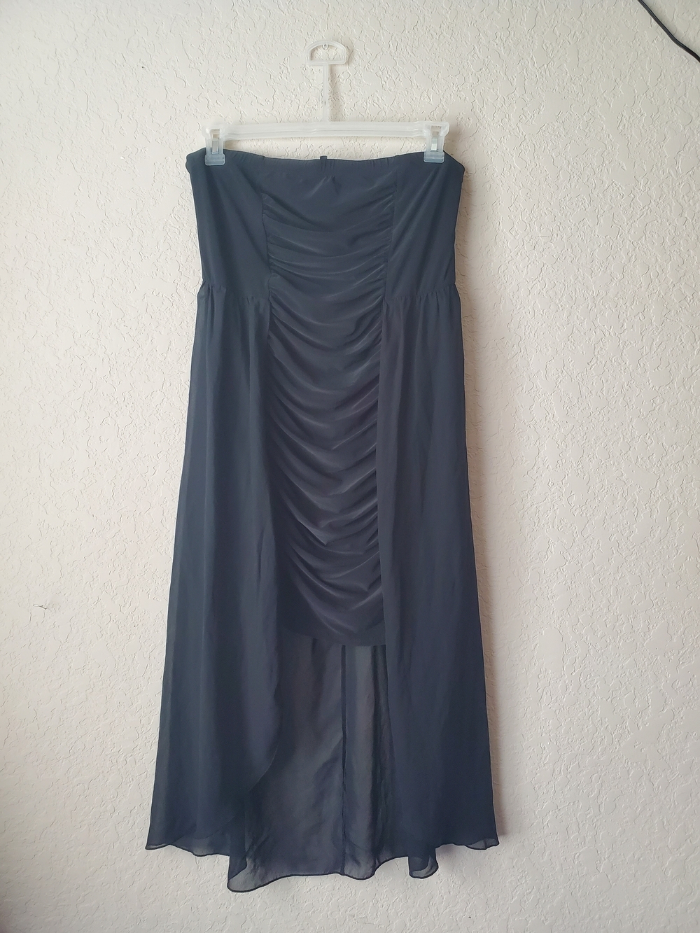 Bluebell Black Strapless High Low Dress 3XL Ruched Bodice Chiffon Plus Size VTG